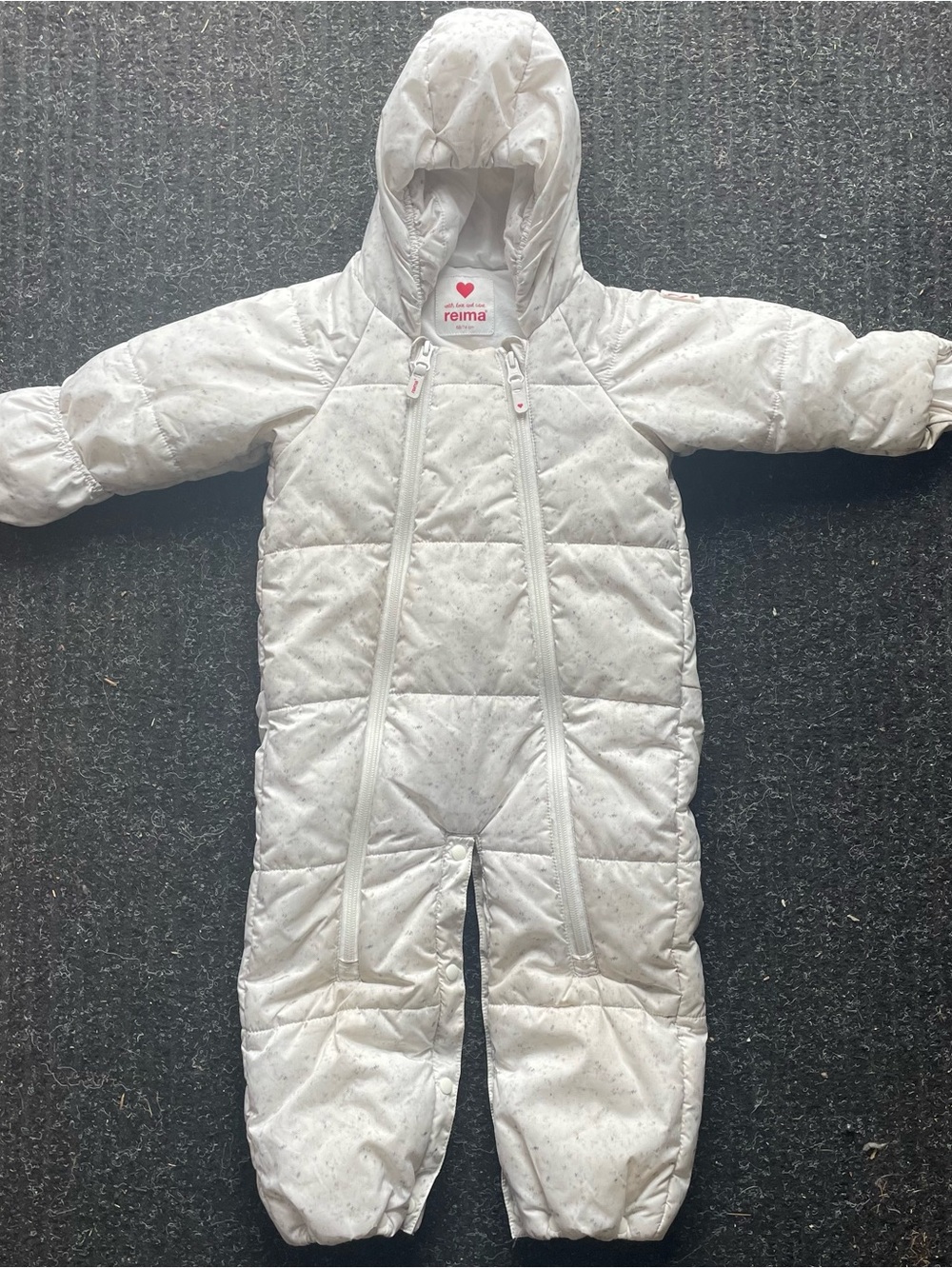 REIMA Size 6-9M Infant Lightweight Insulated White Speckled Bunting Snowsuit